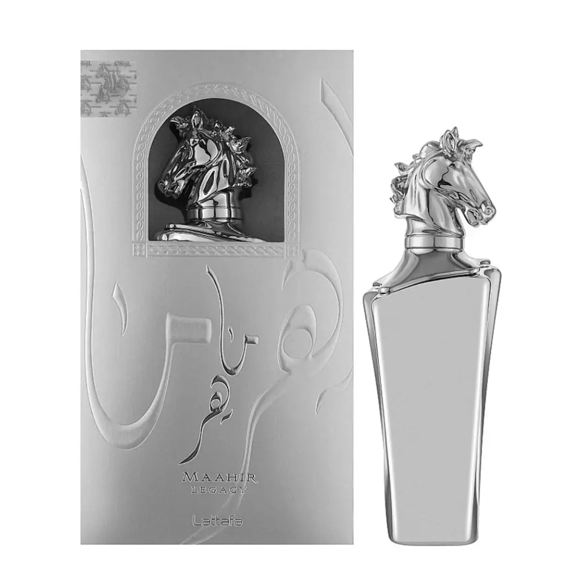 Lattafa Maahir Legacy Perfume (Silver) 100ml EDP Box and Bottle for Men
