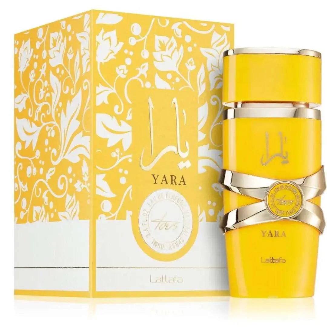 Lattafa Yara Tous Perfumes Bottle & Boxes with Beautiful Design in Yellow Color
