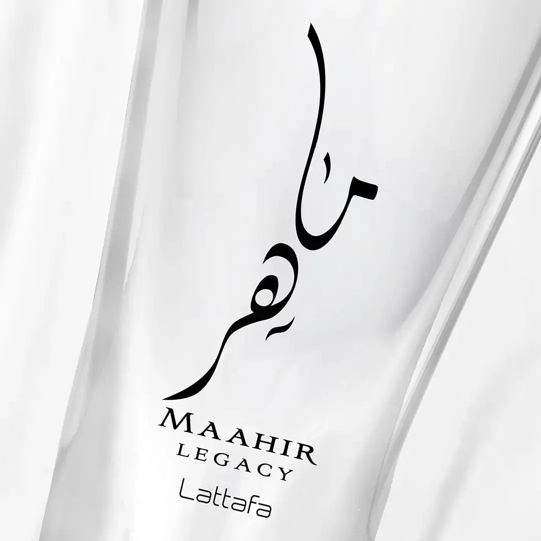 Maahir legacy Perfume bottle body text