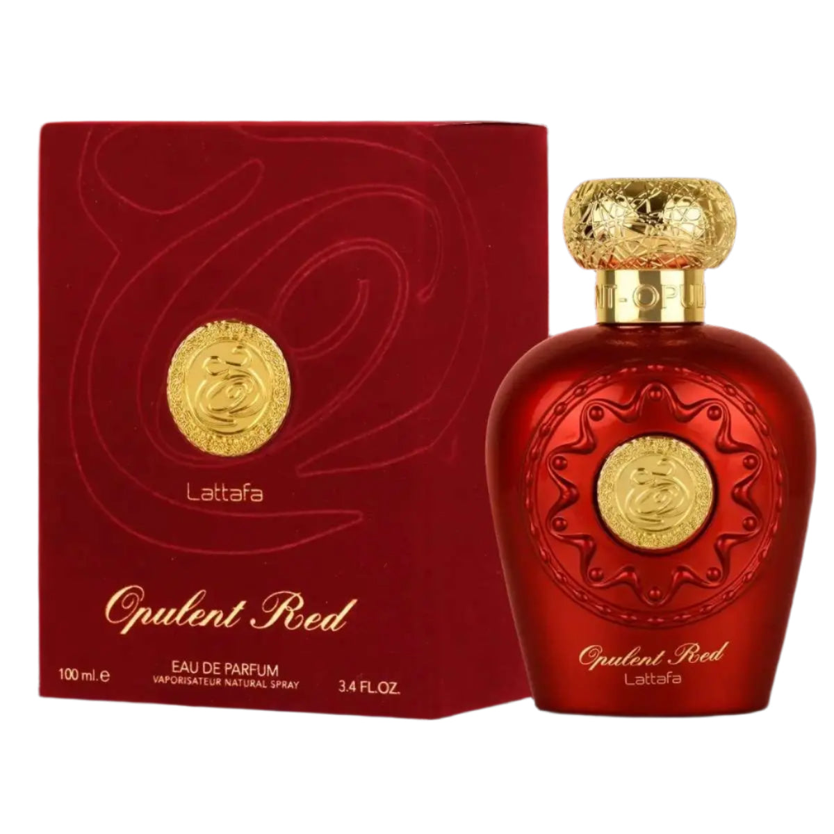 Opulent Red 100ml EDP Bottle and packet Front View