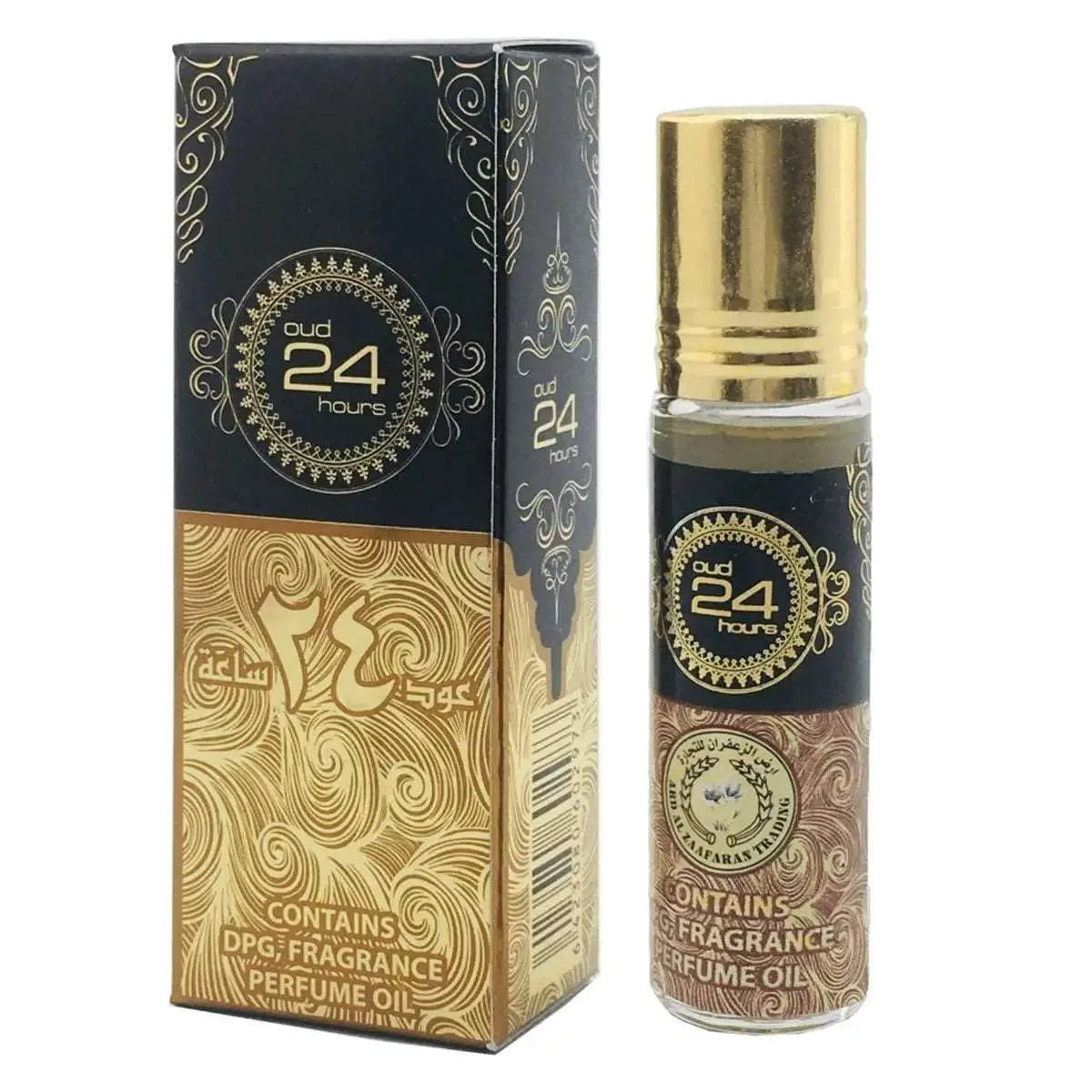 Oud 24 Hours Perfume Oil 10ml Ard Al Zaafaran it's bottle and packet