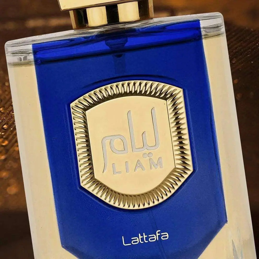 lattafa liam blue shine 100ml bottle zoom view